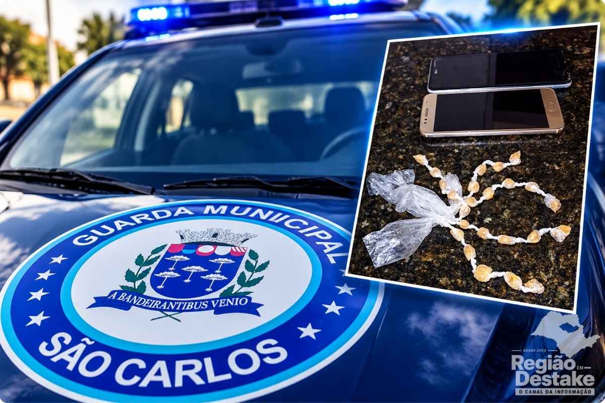 Mulher de 38 anos foi presa por suspeita de tráfico de drogas após a Guarda Municipal encontrar 25 pedras de crack e dois celulares durante abordagem em São Carlos.